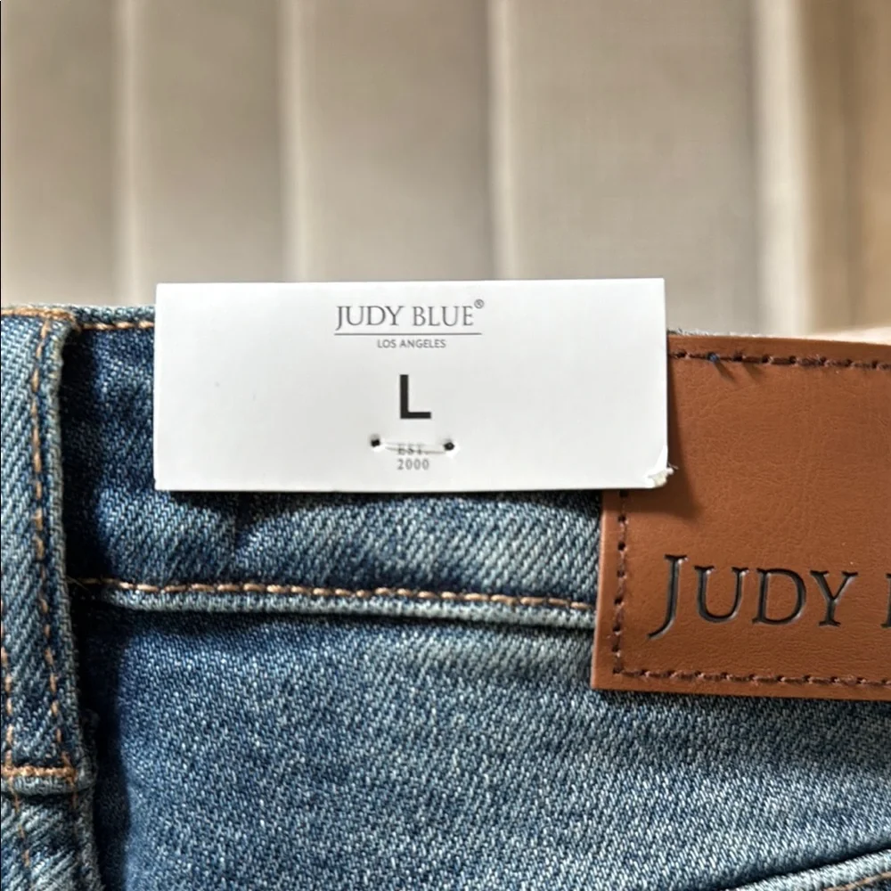 Judy Blue High-Waisted Blue Jean Shorts with Distressed Look - Picture 2 of 3